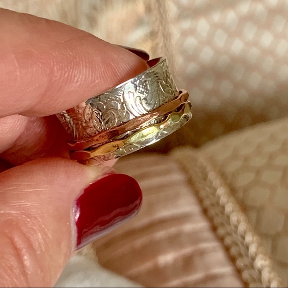 Sterling Silver Spinner Ring, Gold & Copper Bands - Picture 5 of 8